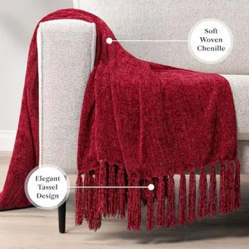 PAVILIA Soft Chenille Burgundy Red Throw Blanket for All