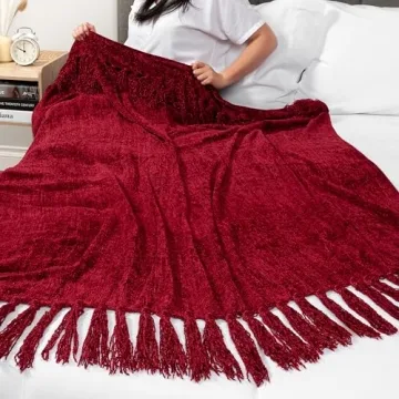 PAVILIA Soft Chenille Burgundy Red Throw Blanket for All