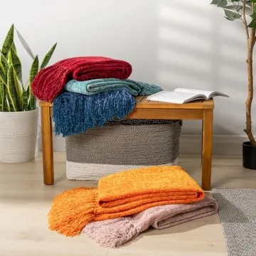 PAVILIA Soft Chenille Burgundy Red Throw Blanket for All