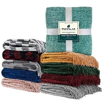 PAVILIA Soft Chenille Burgundy Red Throw Blanket for All