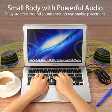 Sanyun SW102 Computer Speakers, 5Wx2, Deep Bass in Small Body, Stereo 2.0 USB Powered 3.5mm Aux Multimedia Speakers, Built-in Bottom Bass Radiators, PC Laptop Desktop Speakers, Black