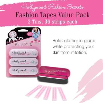 Hollywood Fashion Secrets Medical Quality Double-Stick Apparel Tape, 3 tins x 36 Strips Value Pack