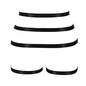 Women body harness Garter belt Leg strap Lingerie cage Soft Elasticity Carnival Punk Gothic Adjustable (Black+Silver)
