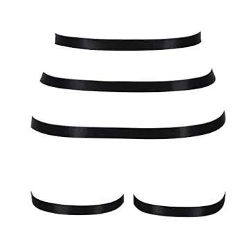 Women body harness Garter belt Leg strap Lingerie cage Soft Elasticity Carnival Punk Gothic Adjustable (Black+Silver)