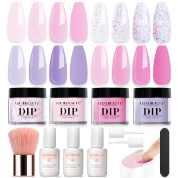 AZUREBEAUTY Dip Powder Nail Kit Starter, Pastel Lavender Pink Glitter, 4 Colors Spring Summer Dippin...