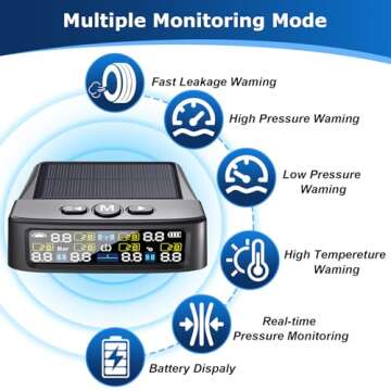 LETOURWM RV Tire Pressure Monitoring System with Solar Charge and 6 Sensors