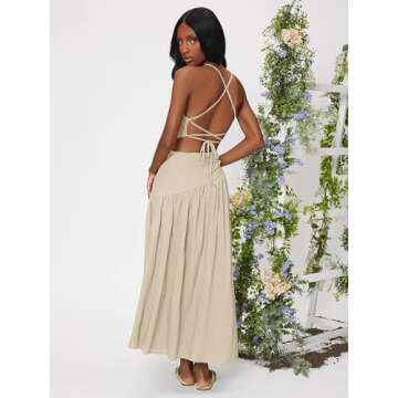 Women's Dresses Criss Cross Lace Up Backless Cut Out Ruched Ruffle Hem Dress Dress for Women