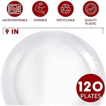 9 Inch Disposable Clear Plastic Plates In Bulk By Framo for Party and Dinner,And For Any Occasion, M...