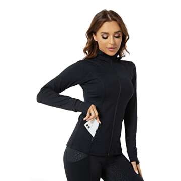 QUEENIEKE Running Jackets Cottony-Soft Full Zip Athletic Workout Jacket (M,Black-B)