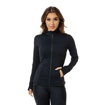 QUEENIEKE Running Jackets Cottony-Soft Full Zip Athletic Workout Jacket (M,Black-B)