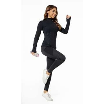 QUEENIEKE Running Jackets Cottony-Soft Full Zip Athletic Workout Jacket (M,Black-B)