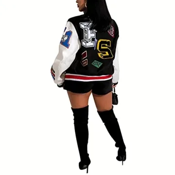 Stylish RuiYoKe Black Varsity Jacket for Women - Chic & Lightweight