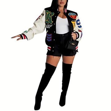 Stylish RuiYoKe Black Varsity Jacket for Women - Chic & Lightweight