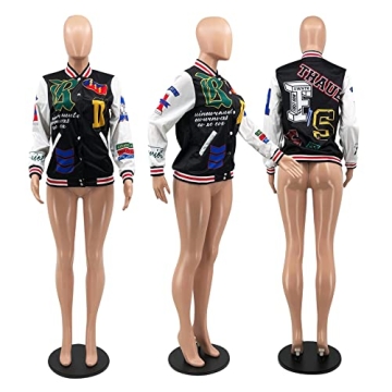 Stylish RuiYoKe Black Varsity Jacket for Women - Chic & Lightweight