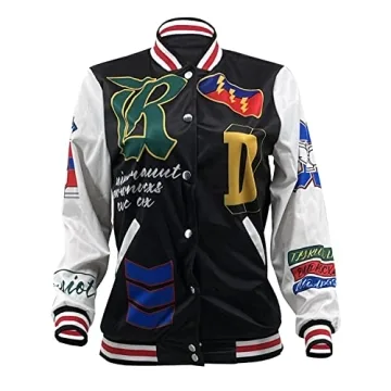 Stylish RuiYoKe Black Varsity Jacket for Women - Chic & Lightweight