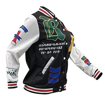 Stylish RuiYoKe Black Varsity Jacket for Women - Chic & Lightweight
