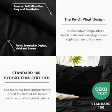 CozyLux Queen Comforter Set 7 Pieces Bed in A Bag Black Comforters Queen Size Bed Set Pintuck Pinch Pleat Complete Bedding Sets with Comforter, Flat Sheet, Fitted Sheet and Pillowcases & Shams