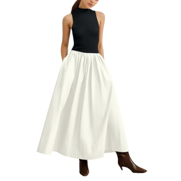 Elegant Lauweion Women's Sleeveless Turtleneck Maxi Dress with Pockets