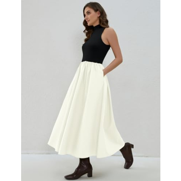 Elegant Lauweion Women's Sleeveless Turtleneck Maxi Dress with Pockets