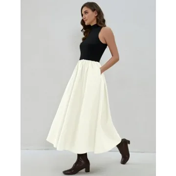 Elegant Lauweion Women's Sleeveless Turtleneck Maxi Dress with Pockets