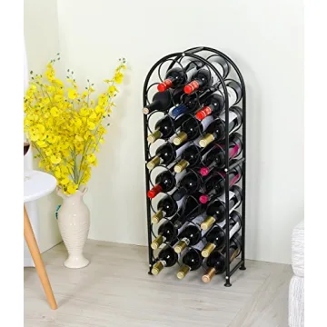 PAG 23 Bottles Arched Freestanding Floor Metal Wine Rack Wine Bottle Holders Stands, Black
