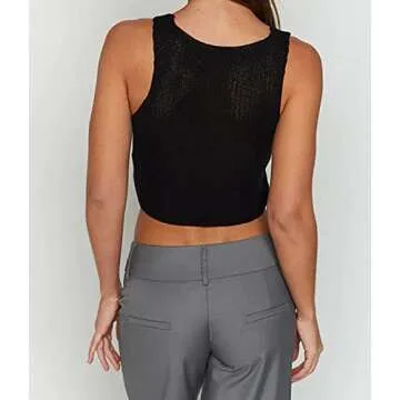 Meladyan V Neck Knit Crop Vest for Women - Stylish Top