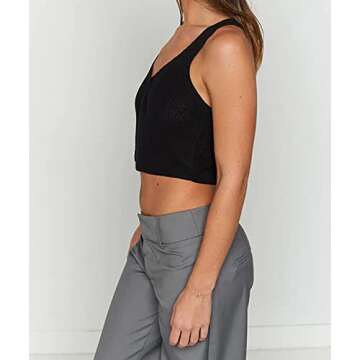 Meladyan V Neck Knit Crop Vest for Women - Stylish Top
