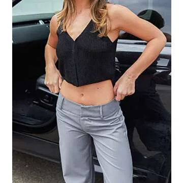 Meladyan V Neck Knit Crop Vest for Women - Stylish Top