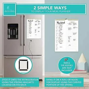 Decorably 52 Sheets Minimal Pink Undated Meal Planner and Grocery List, 8.5x11in Spring-Bound Menu Plan Notepad