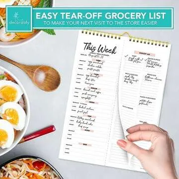 Decorably 52 Sheets Minimal Pink Undated Meal Planner and Grocery List, 8.5x11in Spring-Bound Menu Plan Notepad