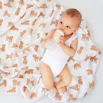 LifeTree Baby Swaddle Blankets Dog, 70% Viscose Bamboo and 30% Cotton Muslin Swaddle Blankets Boys Girls Swaddling Wrap Receiving Blanket Neutral for Newborn, Large 47" x 47", Poodle Puppy
