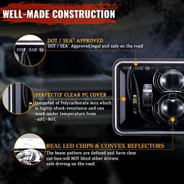 BICYACO 4 PCS DOT 4x6 Inch LED Headlights Rectangular Replacement H4651 H4652 H4656 H4666 H6545 Comp...