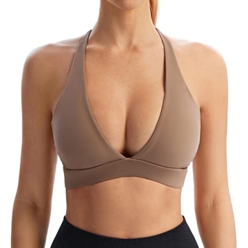 INIBUD Sports Bra for Women Push Up Strappy Workout Top Padded Deep V-Neck Triangle Bralettes with S...