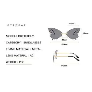 Butterfly Rimless Sunglasses for Women Vintage Metal Frame Cat Eye glasses for party cute Streetwear eyewear