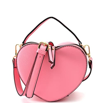 Trendeology Cute Heart Shape Vegan Leather Crossbody Satchel Purse for Women (Pink)