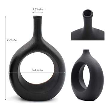 Serdic Ceramic Hollow Vase Modern Decorative Flower Vase for Centerpieces, Wedding, Gifts, Kitchen, Living Room or Flower Shop 9.4inch Black