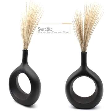 Serdic Ceramic Hollow Vase Modern Decorative Flower Vase for Centerpieces, Wedding, Gifts, Kitchen, Living Room or Flower Shop 9.4inch Black