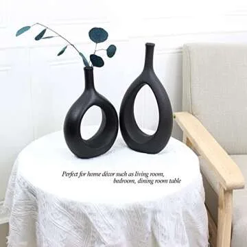 Serdic Ceramic Hollow Vase Modern Decorative Flower Vase for Centerpieces, Wedding, Gifts, Kitchen, Living Room or Flower Shop 9.4inch Black