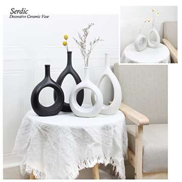 Serdic Ceramic Hollow Vase Modern Decorative Flower Vase for Centerpieces, Wedding, Gifts, Kitchen, Living Room or Flower Shop 9.4inch Black