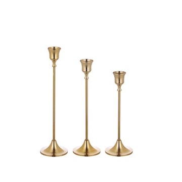 Elegant Brass Gold Taper Candle Holders Set for Home Decor