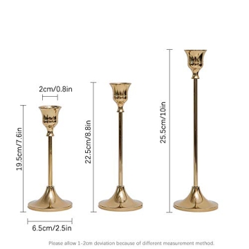 Elegant Brass Gold Taper Candle Holders Set for Home Decor