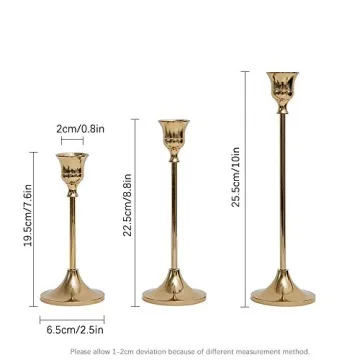Elegant Brass Gold Taper Candle Holders Set for Home Decor