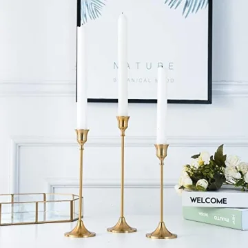 Elegant Brass Gold Taper Candle Holders Set for Home Decor