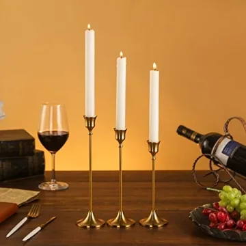 Elegant Brass Gold Taper Candle Holders Set for Home Decor