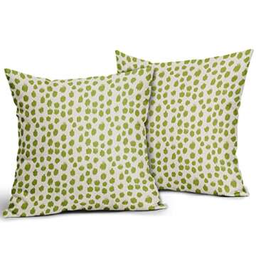 Lime Green Cream Pillow Covers 18x18 Set of 2 Boho Design Polka Dot Throw Pillows Modern Brush Strok...