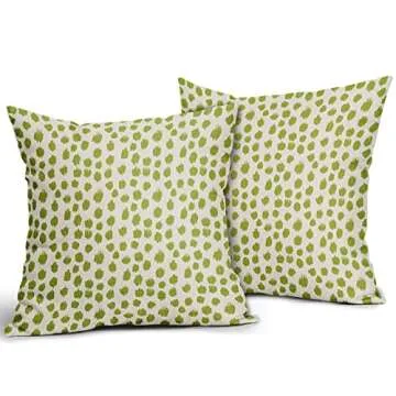 Lime Green Cream Pillow Covers 18x18 Set of 2 Boho Design Polka Dot Throw Pillows Modern Brush Strok...