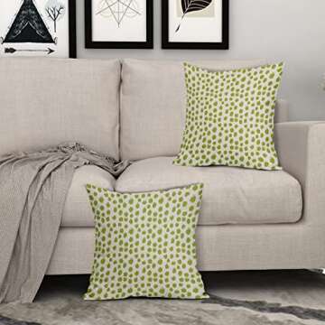 Lime Green Cream Pillow Covers 18x18 Set of 2 Boho Design Polka Dot Throw Pillows Modern Brush Strokes Print Decorative Outdoor Pillowcase Square Cushion Cover Linen Pillow Case for Sofa Couch Bed