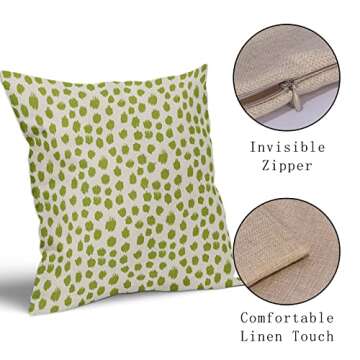 Lime Green Cream Pillow Covers 18x18 Set of 2 Boho Design Polka Dot Throw Pillows Modern Brush Strokes Print Decorative Outdoor Pillowcase Square Cushion Cover Linen Pillow Case for Sofa Couch Bed