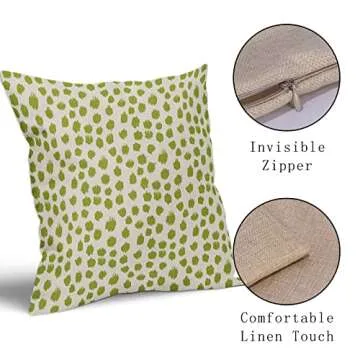Lime Green Cream Pillow Covers 18x18 Set of 2 Boho Design Polka Dot Throw Pillows Modern Brush Strokes Print Decorative Outdoor Pillowcase Square Cushion Cover Linen Pillow Case for Sofa Couch Bed