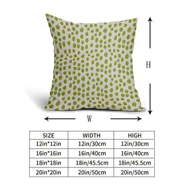 Lime Green Cream Pillow Covers 18x18 Set of 2 Boho Design Polka Dot Throw Pillows Modern Brush Strokes Print Decorative Outdoor Pillowcase Square Cushion Cover Linen Pillow Case for Sofa Couch Bed